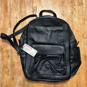 NWT JOYN Black Leather Backpack Computer Bag 100% Handmade in India 16”x12”x5”